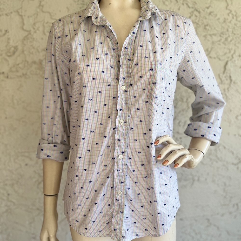 FRANK & EILEEN Barry Shirt Plaid Palm Tree Embroidered Print Size M